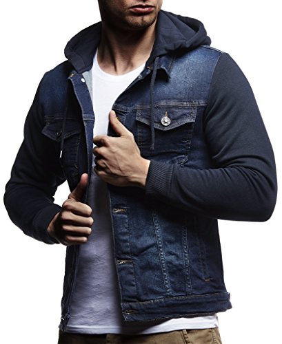 Leif Nelson Jeansjacke Herren (Blau, Größe M), Jeans Denim Kapuzenjacke, Männer Jeans Jacke coolen Baumwolle-Ärmel, modernes Design Regular Fit von Leif Nelson