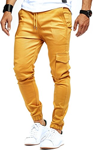 Leif Nelson Herren Jogger Chino Cargo Jeans Hose Freitzeithose LN8071; Größe L; Camel von Leif Nelson