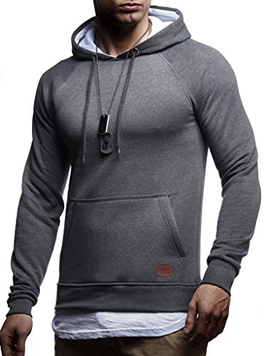 Leif Nelson Herren Kapuzenpullover Slim Fit Baumwolle-Anteil Moderner weißer Herren Hoodie-Sweatshirt-Pulli Langarm Herren schwarzer Pullover-Shirt mit Kapuze LN8125 Anthrazit 2in1 XX-Large von Leif Nelson