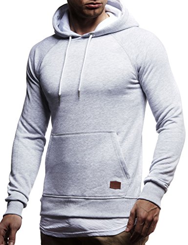 Leif Nelson Herren Kapuzenpullover Slim Fit Baumwolle-Anteil Moderner weißer Herren Hoodie-Sweatshirt-Pulli Langarm Herren schwarzer Pullover-Shirt mit Kapuze LN8125 Grau 2in1 X-Large von Leif Nelson