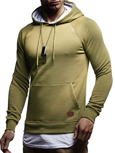 Leif Nelson Herren Kapuzenpullover Slim Fit Baumwolle-Anteil Moderner weißer Herren Hoodie-Sweatshirt-Pulli Langarm Herren schwarzer Pullover-Shirt mit Kapuze LN8125 Khaki 2in1 Medium von Leif Nelson