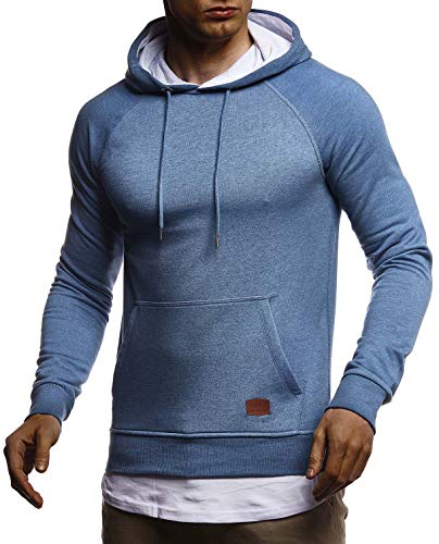 Leif Nelson Herren Kapuzenpullover Slim Fit Baumwolle-Anteil Moderner weißer Herren Hoodie-Sweatshirt-Pulli Langarm Herren schwarzer Pullover-Shirt mit Kapuze LN8153 Indigo Melange X-Large von Leif Nelson