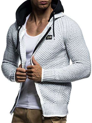 Leif Nelson Strickjacke Herren mit Abnehmbarer Kapuze & Reissverschluss (Grau, Größe XXL) - Strick Sweatjacke Männer Cardigan für Winter & Sommer von Leif Nelson