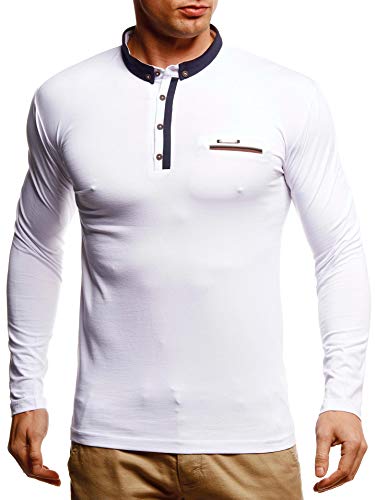 Leif Nelson Herren Langarmshirt Poloshirt Slim Fit Baumwolle-Anteil Basic Männer Longsleeve Pulli Sweatshirt Poloshirt Schwarzer Pullover Sweater T-Shirt Langarm LN4810 Weiß Small von Leif Nelson