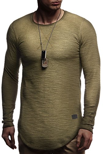 Leif Nelson Herren Pullover Rundhals-Ausschnitt Schwarzer Männer Longsleeve dünner Pulli Sweatshirt Langarmshirt Crew Neck Jungen Hoodie T-Shirt Langarm Oversize LN8133 Khaki Small von Leif Nelson