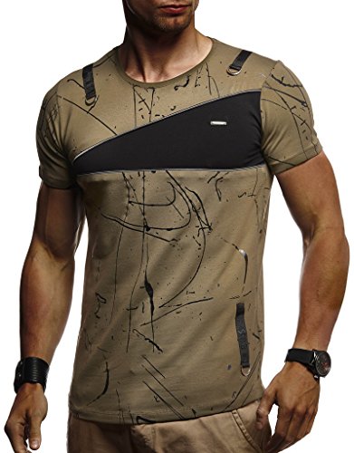 Leif Nelson T-Shirt Herren Sommer Rundhals-Ausschnitt (Khaki, Größe S), Regular Fit Herren-T-Shirt Baumwolle, Casual Basic Männer T-Shirt Kurzarm von Leif Nelson