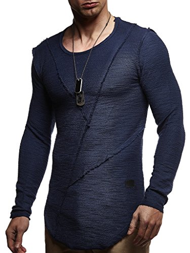 Leif Nelson Herren Oversize Pullover Sweatshirt Hoodie Longsleeve Rundhals Ausschnitt Hoody Sweatjacke Pulli LN6323; Größe M, Blau von Leif Nelson