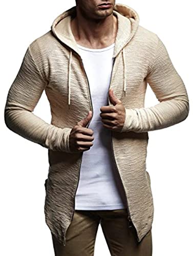 Leif Nelson Herren Sweatjacke mit Kapuze Slim Fit Baumwolle-Anteil Basic Männer Hoodie-Cardigan Langarm Jungen Schwarze Kapuzenjacke für Winter Sommer LN-6301- Beige Small von Leif Nelson