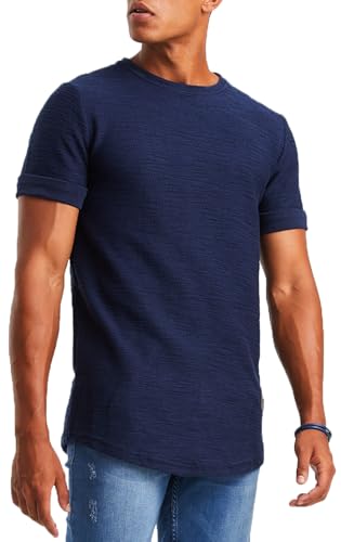 Leif Nelson T-Shirt Herren Sommer Rundhals-Ausschnitt (Dunkel Blau, Größe M), Regular Fit Herren-T-Shirt 100% Baumwolle, Basic Männer T-Shirt Kurzarm von Leif Nelson