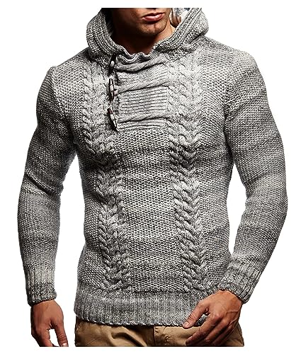 Leif Nelson Herren Strickpullover mit Kapuze Grau/Hochwertiger Winterpullover in Regular Fit, ideal für Casual und Business, Langarm Größe M von Leif Nelson