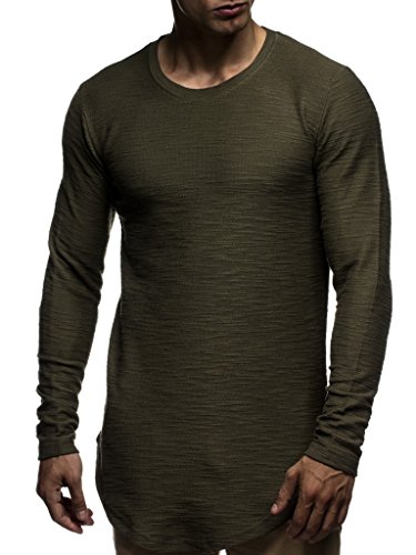 Leif Nelson Herren Pullover Rundhals-Ausschnitt Schwarzer Männer Longsleeve dünner Pulli Sweatshirt Langarmshirt Crew Neck Jungen Hoodie T-Shirt Langarm Oversize LN6298 Khaki XX-Large von Leif Nelson