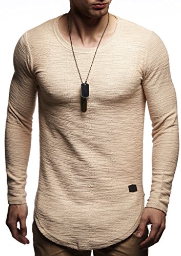 Leif Nelson Herren Pullover Rundhals-Ausschnitt Schwarzer Männer Longsleeve dünner Pulli Sweatshirt Langarmshirt Crew Neck Jungen Hoodie T-Shirt Langarm Oversize LN6298 Beige Large von Leif Nelson