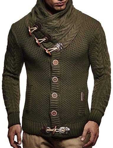 Leif Nelson Herren Strickjacke Schalkragen Slim Fit Winter-Freizeit-Jacke Sommer Moderne Männer Pulli Grobstrick Sweatjacke Langarm Herren schwarzer Hoodie-Pullover, Khaki, 4XL von Leif Nelson