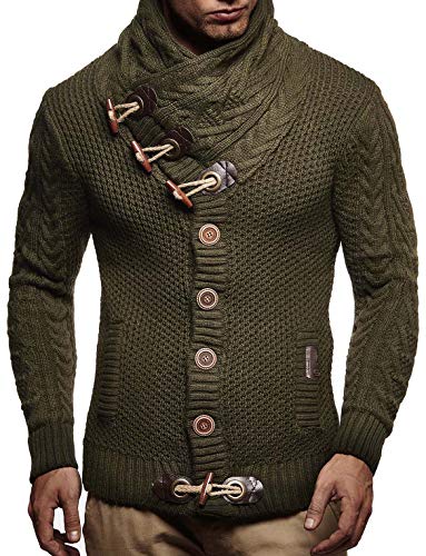 Leif Nelson Herren Strickjacke Schalkragen Slim Fit Winter-Freizeit-Jacke Sommer Moderne Männer Pulli Grobstrick Sweatjacke Langarm Herren schwarzer Hoodie-Pullover, Khaki, S von Leif Nelson