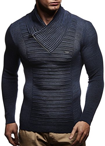 Leif Nelson Herren Strickpullover Blau XXL Reißverschluss - Dünner Männer Strick Pullover Winter & Sommer - Cooler Männer Pullover Schalkragen von Leif Nelson