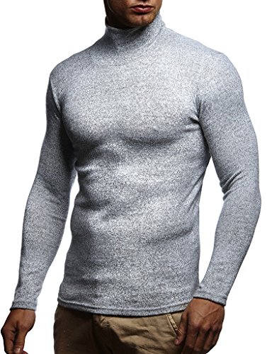 Leif Nelson Herren Rollkragen-Pullover Slim-Fit Männer Rolli Longsleeve Langarm Männer Rollkragen-Pulli LN8118 Grau Small von Leif Nelson