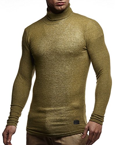 Leif Nelson Herren Rollkragen-Pullover Slim-Fit Männer Rolli Longsleeve Langarm Männer Rollkragen-Pulli LN8118 Khaki XX-Large von Leif Nelson