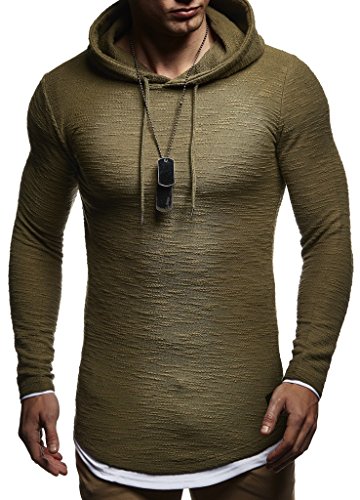 Leif Nelson Herren Kapuzenpullover Slim Fit Baumwolle-Anteil Moderner weißer Herren Hoodie-Sweatshirt-Pulli Langarm Herren schwarzer Pullover-Shirt mit Kapuze LN8120 Khaki Small von Leif Nelson