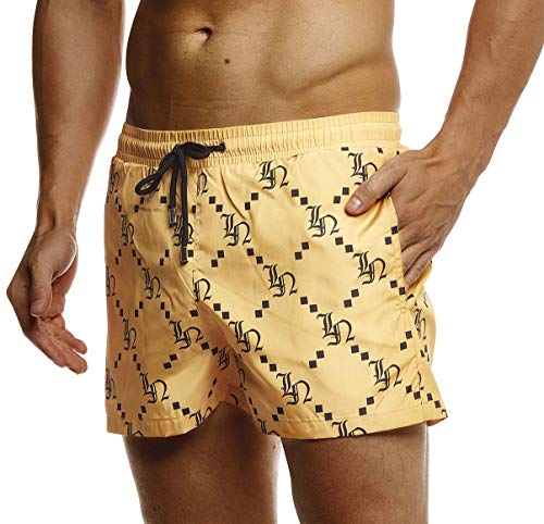 Leif Nelson Herren Sommer Badeshorts mit Taschen Männer Badehose Schwimmshorts Herren Schwimmhose-Beachshorts Jungen Strand Shorts Kurze Hosen Cargo Bermuda Chino LN92535 Gelb Small von Leif Nelson