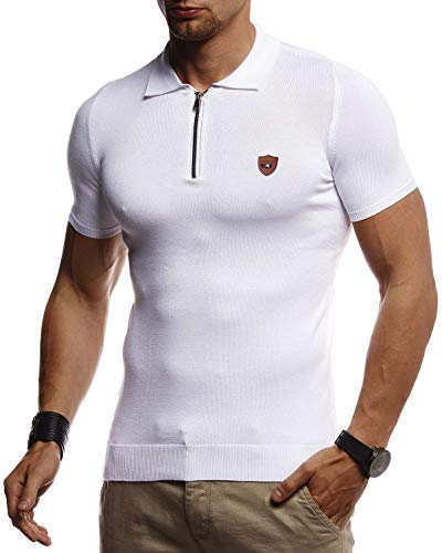 Leif Nelson Herren Sommer T-Shirt Poloshirt Slim Fit aus Feinstrick Cooles Basic Männer Polo-Shirt Crew Neck Jungen Kurzarmshirt Polo Shirt Sweater Kurzarm LN20753 Weiß XX-Large von Leif Nelson