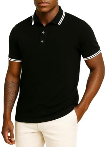 Leif Nelson Herren Poloshirt Slim Fit, 100% Baumwolle Polo Shirt Kurzarm, Klassisches Männer Shirt mit Kragen & Kontraststreifen, Freizeit & Business, Schwarz Größe XXL von Leif Nelson