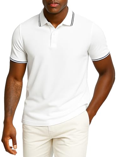 Leif Nelson Herren Poloshirt Slim Fit, 100% Baumwolle Polo Shirt Kurzarm, Klassisches Männer Shirt mit Kragen & Kontraststreifen, Freizeit & Business, Weiß Größe XXL von Leif Nelson