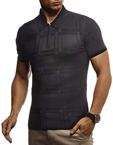 Leif Nelson Sommer Poloshirt Kurzarm Herren T-Shirt Kragen (Schwarz, Größe M) - Casual Männer Poloshirts lang Feinstrick - Polo Shirt for Men Tshirt von Leif Nelson