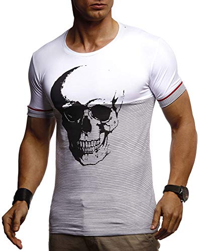 Leif Nelson Herren Sommer T-Shirt Rundhals-Ausschnitt Slim Fit Baumwolle-Anteil Basic Männer Totenkopf T-Shirt Crew Neck Hoodie-Sweatshirt Kurzarm lang LN4795 Weiß Small von Leif Nelson