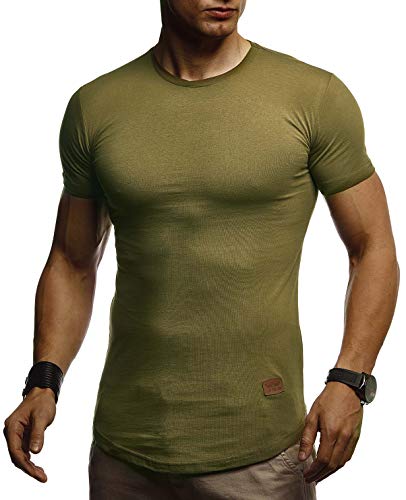 Leif Nelson Herren T-Shirt mit Rundkragen Basic Kurzarm Shirt Männer Kurzarmshirt Slim Fit Sommershirt LN-8294 Khaki Größe XXL von Leif Nelson