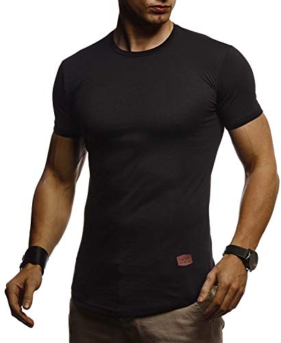 Leif Nelson Herren T-Shirt mit Rundkragen Basic Kurzarm Shirt Männer Kurzarmshirt Slim Fit Sommershirt LN-8294 Schwarz Größe S von Leif Nelson