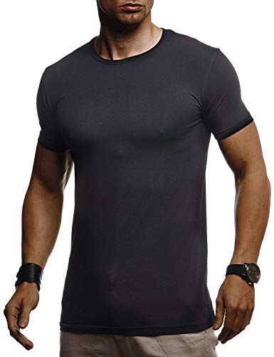 Leif Nelson T-Shirt Herren Sommer Rundhals-Ausschnitt Baumwolle (Schwarz, Größe S), Regular Fit Herren-T-Shirt, Casual Basic Männer T-Shirt Kurzarm von Leif Nelson