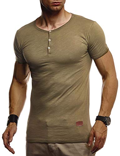 Leif Nelson Herren Sommer T-Shirt Rundhals Ausschnitt Slim Fit Baumwolle-Anteil Cooles Basic Männer T-Shirt Crew Neck Jungen Kurzarmshirt O-Neck Sweatshirt Kurzarm Lang LN8280 Khaki X-Large von Leif Nelson