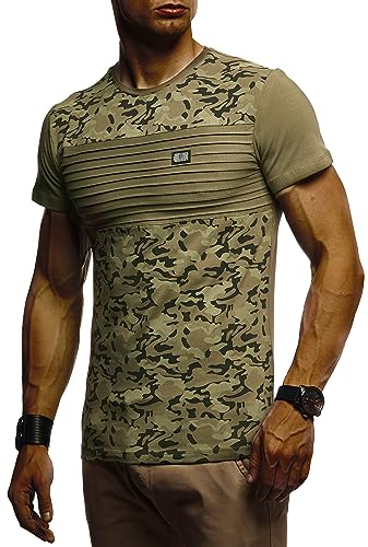 Leif Nelson Herren Sommer T-Shirt Rundhals-Ausschnitt Slim Fit Baumwolle-Anteil Moderner Männer T-Shirt Crew Neck Hoodie-Sweatshirt Kurzarm lang LN405 Khaki X-Large von Leif Nelson