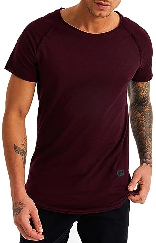 Leif Nelson Herren Sommer T-Shirt Rundhals-Ausschnitt Slim Fit Baumwolle-Anteil Moderner Männer T-Shirt Crew Neck Hoodie-Sweatshirt Kurzarm lang LN6339 Bordeaux Small von Leif Nelson