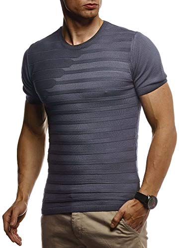 Leif Nelson T-Shirt Herren Sommer Rundhals-Ausschnitt Feinstrick (Grau, Größe XXL), Regular Fit Herren-T-Shirt, Basic Männer T-Shirt Kurzarm von Leif Nelson