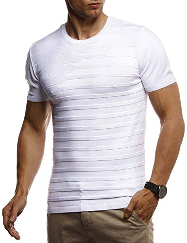 Leif Nelson T-Shirt Herren Sommer Rundhals-Ausschnitt Feinstrick (Weiß, Größe XL), Regular Fit Herren-T-Shirt, Basic Männer T-Shirt Kurzarm von Leif Nelson