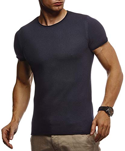 Leif Nelson T-Shirt Herren Sommer Rundhals-Ausschnitt Feinstrick (Blau, Größe L) Regular Fit Herren-T-Shirt Rundkragen, Basic Männer T-Shirt Kurzarm von Leif Nelson