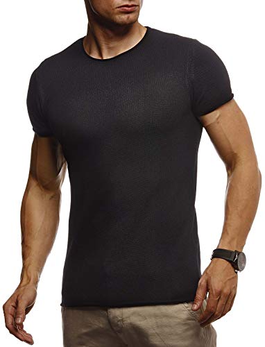 Leif Nelson T-Shirt Herren Sommer Rundhals-Ausschnitt Feinstrick (Schwarz, Größe L), Regular Fit Herren-T-Shirt, Casual Basic Männer T-Shirt Kurzarm von Leif Nelson