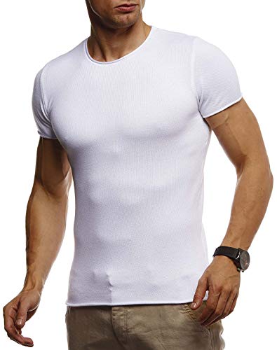 Leif Nelson T-Shirt Herren Sommer Rundhals-Ausschnitt Feinstrick (Weiß, Größe XXL), Regular Fit Herren-T-Shirt, Basic Männer T-Shirt Kurzarm von Leif Nelson