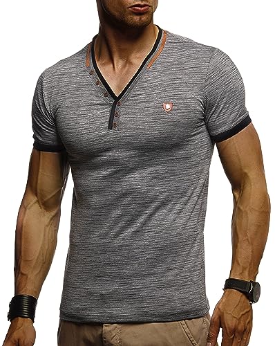 Leif Nelson Sommer T-Shirt Herren V-Ausschnitt (Anthrazit, Größe M) - Coole Tshirts lang V-Neck Baumwolle - Casual Basic Shirts Männer Kurzarm von Leif Nelson