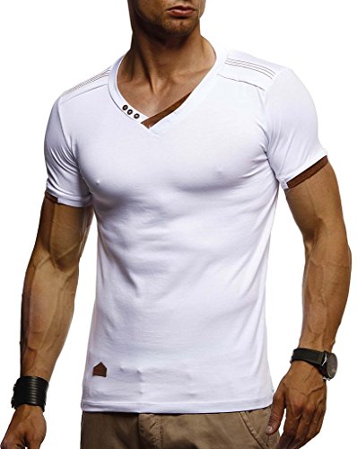 Leif Nelson Sommer T-Shirt Herren V-Ausschnitt (Weiß, Größe L) - Coole Tshirts V-Neck Baumwolle - Casual Basic Shirts Männer Kurzarm - Mens t Shirt von Leif Nelson