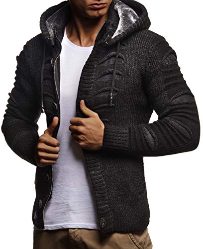 Leif Nelson Strickjacke Herren mit Kapuze & Reißverschluss Schwarz, Größe S - Strick Sweatjacke Männer Cardigan für Winter & Sommer von Leif Nelson