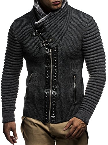 Leif Nelson Herren Strickjacke Schalkragen Slim Fit Winter-Freizeit-Jacke Sommer Moderne Männer Pulli Grobstrick Sweatjacke Langarm Herren schwarzer Hoodie-Pullover 5165 Anthrazit-Schwarz Small von Leif Nelson