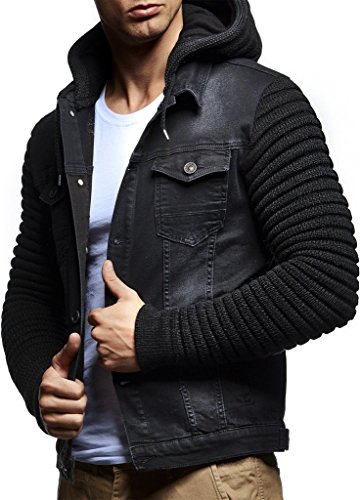 Leif Nelson Jeansjacke Herren (Schwarz, Größe M), Jeans Denim Kapuzenjacke, Männer Jeans Jacke mit coolen Strickärmel, modernes Design Regular Fit von Leif Nelson