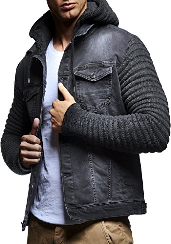 Leif Nelson Jeansjacke Herren (Grau, Größe S), Jeans Denim Kapuzenjacke, Männer Jeans Jacke mit coolen Strickärmel, modernes Design Regular Fit von Leif Nelson