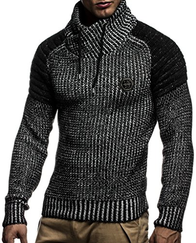 Leif Nelson Herren Strickpullover Schwarz mit Schalkragen/Hochwertiger Winterpullover in Regular Fit, ideal für Casual und Business, Langarm Größe S von Leif Nelson