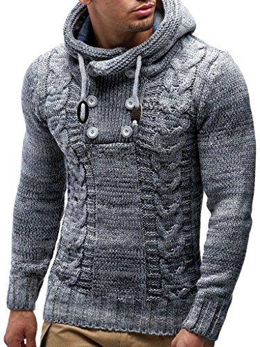 Leif Nelson Herren Strickpullover mit Kapuze Grau/Hochwertiger Winterpullover in Regular Fit, ideal für Casual und Business, Langarm Größe M von Leif Nelson