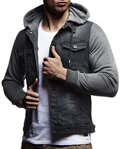 Leif Nelson Jeansjacke Herren (Grau, Größe S), Jeans Denim Kapuzenjacke, Männer Jeans Jacke coolen Baumwolle-Ärmel, modernes Design Regular Fit von Leif Nelson