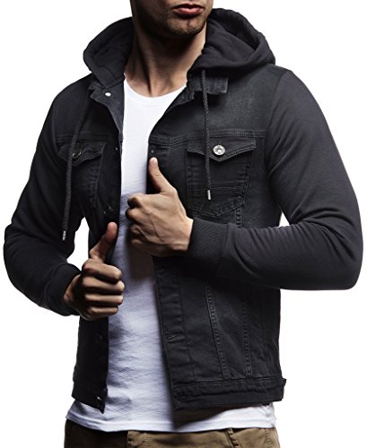 Leif Nelson Jeansjacke Herren (Schwarz, Größe XL), Jeans Denim Kapuzenjacke, Männer Jeans Jacke coolen Baumwolle-Ärmel, modernes Design Regular Fit von Leif Nelson