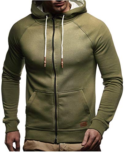 Leif Nelson Herren Sweatjacke mit Kapuze Slim Fit Baumwolle-Anteil Modernes Hoodie-Cardigan Langarm Männer Schwarze Freizeit-Kapuzen-Jacke für Winter Sommer LN8124 Khaki Small von Leif Nelson